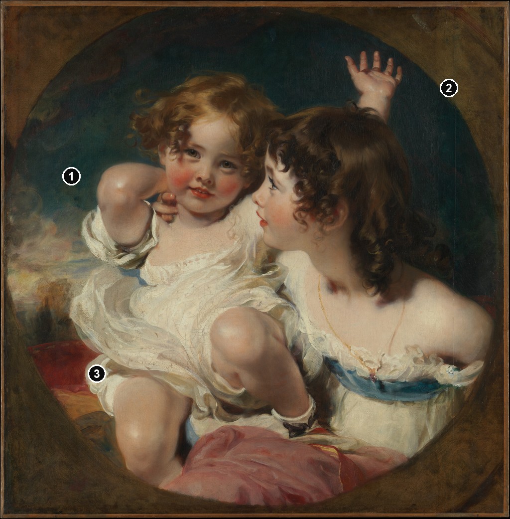 Annotated details from The Calmady Children by Thomas Lawrence